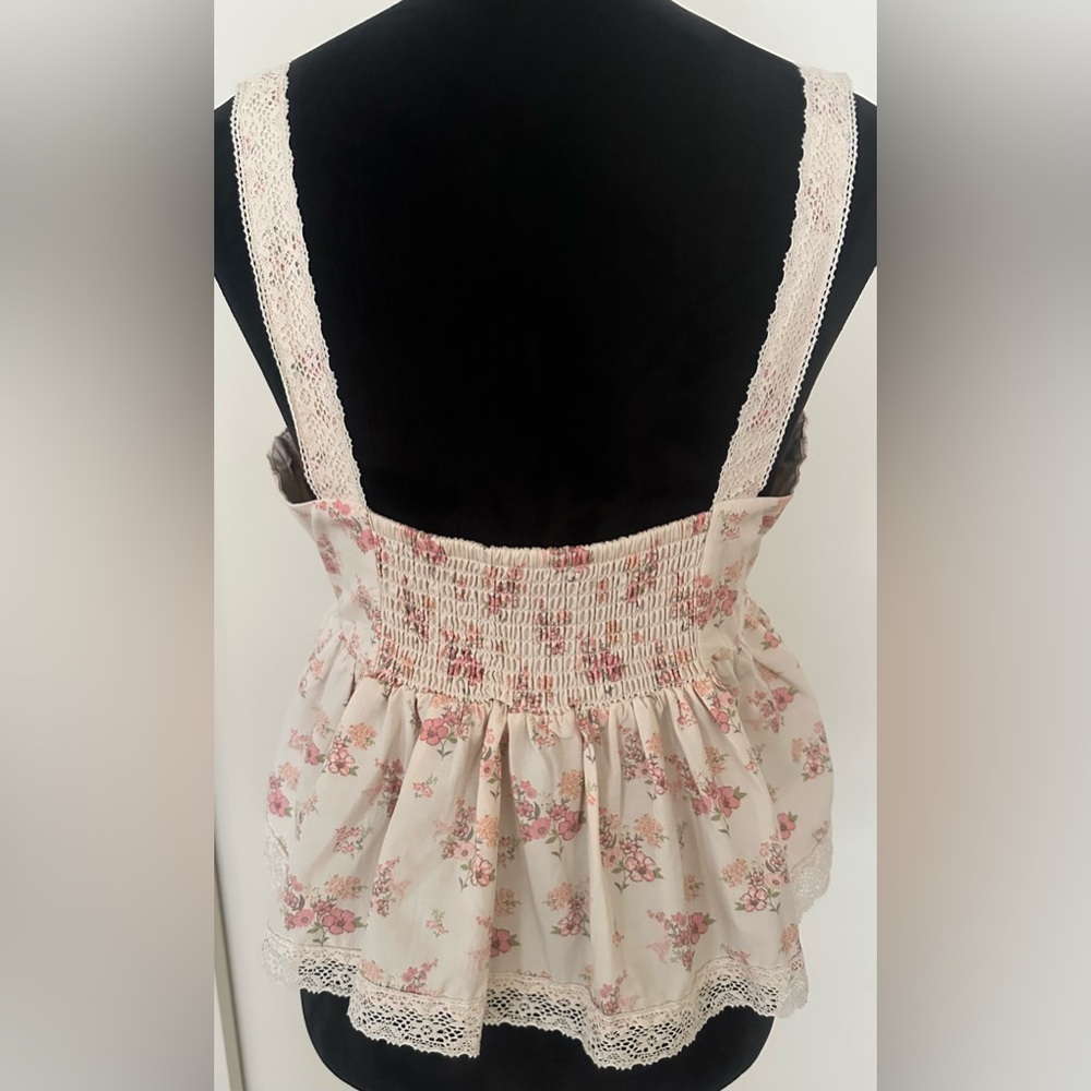 Celebrity Pink Juniors' Crochet-Trim Babydoll Top - Pink Floral - Size L - Picture 5 of 6